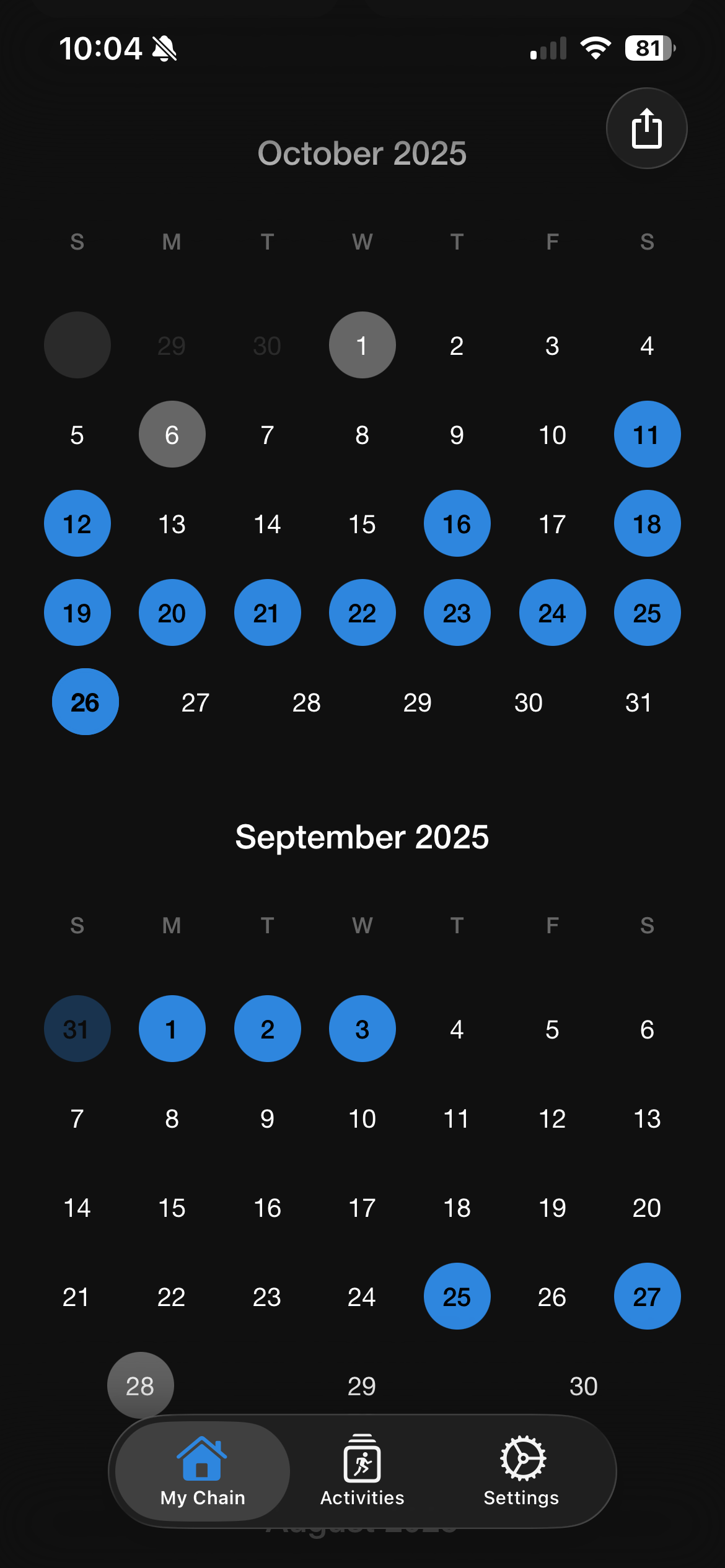 RunChain activities and workout history